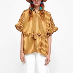 Zara Striped Ruffle Sleeve Blouse